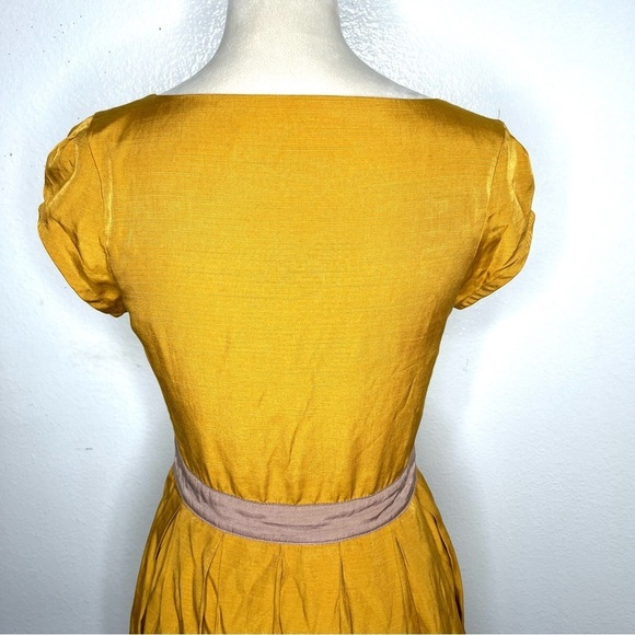 MODCLOTH Dear Creatures Gillian Fit & Flare Mini Dress Marigold Tan Size Small - Picture 7 of 11